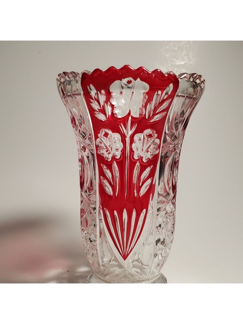 Fifth Avenue Crystal Rosaline Ruby Floral Vase Vintage Anna Hutte Cut Glass EUC - Picture 2 of 8